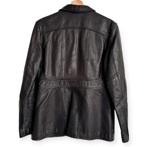 Vintage Banana Republic Dark Brown Military Heavy Leather Jacket Women's Size S - Picture 2 of 12